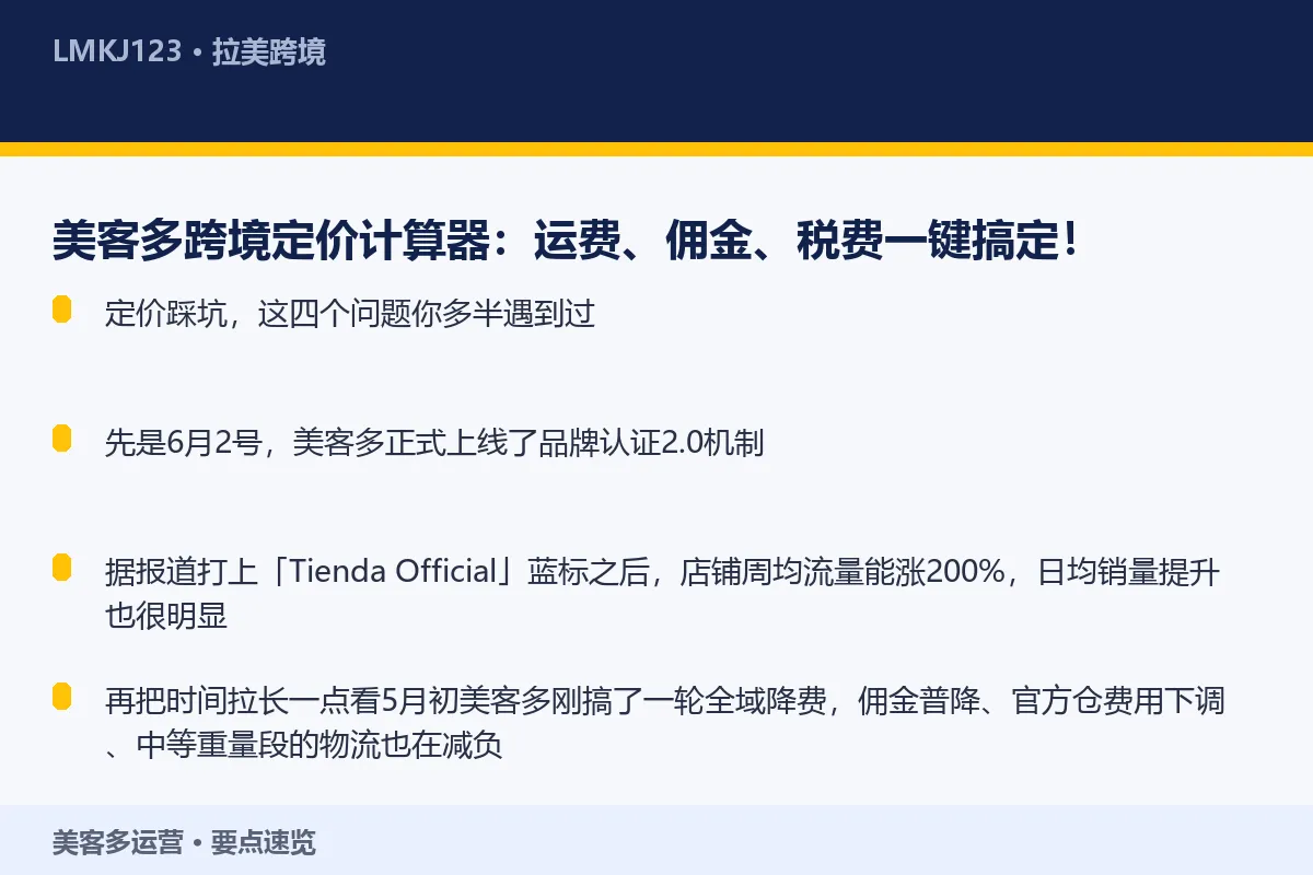 美客多跨境定价计算器:运费、佣金、税费一键搞定! 要点速览