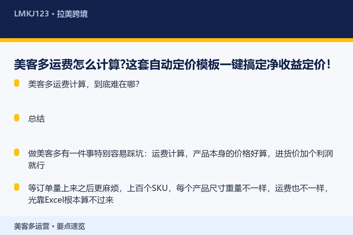 美客多运费怎么计算？这套自动定价模板一键搞定净收 要点速览